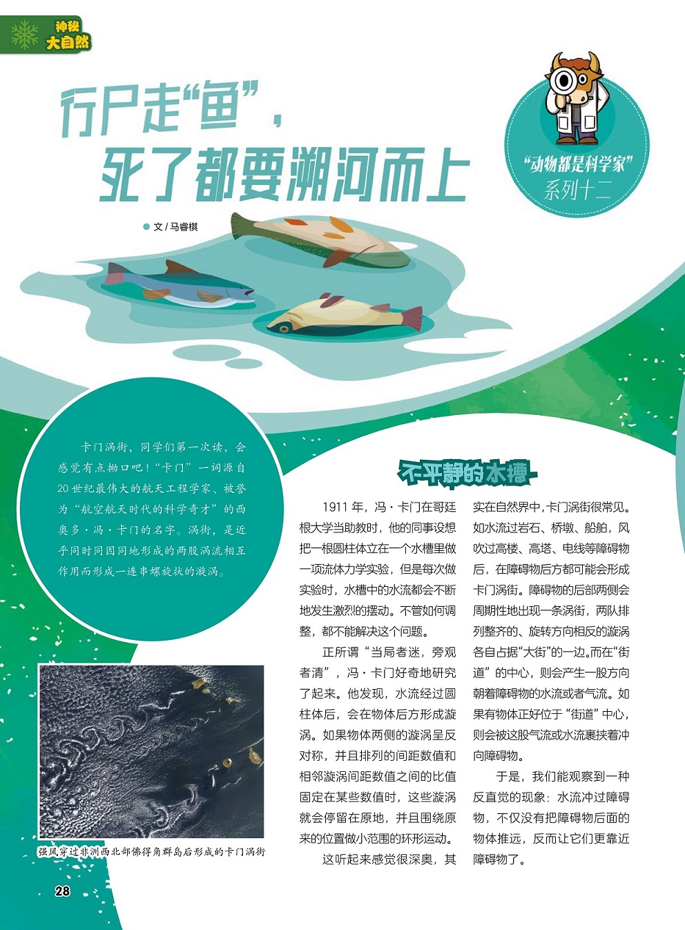 一连串螺旋状的漩涡,水槽里做一项流体力学实验