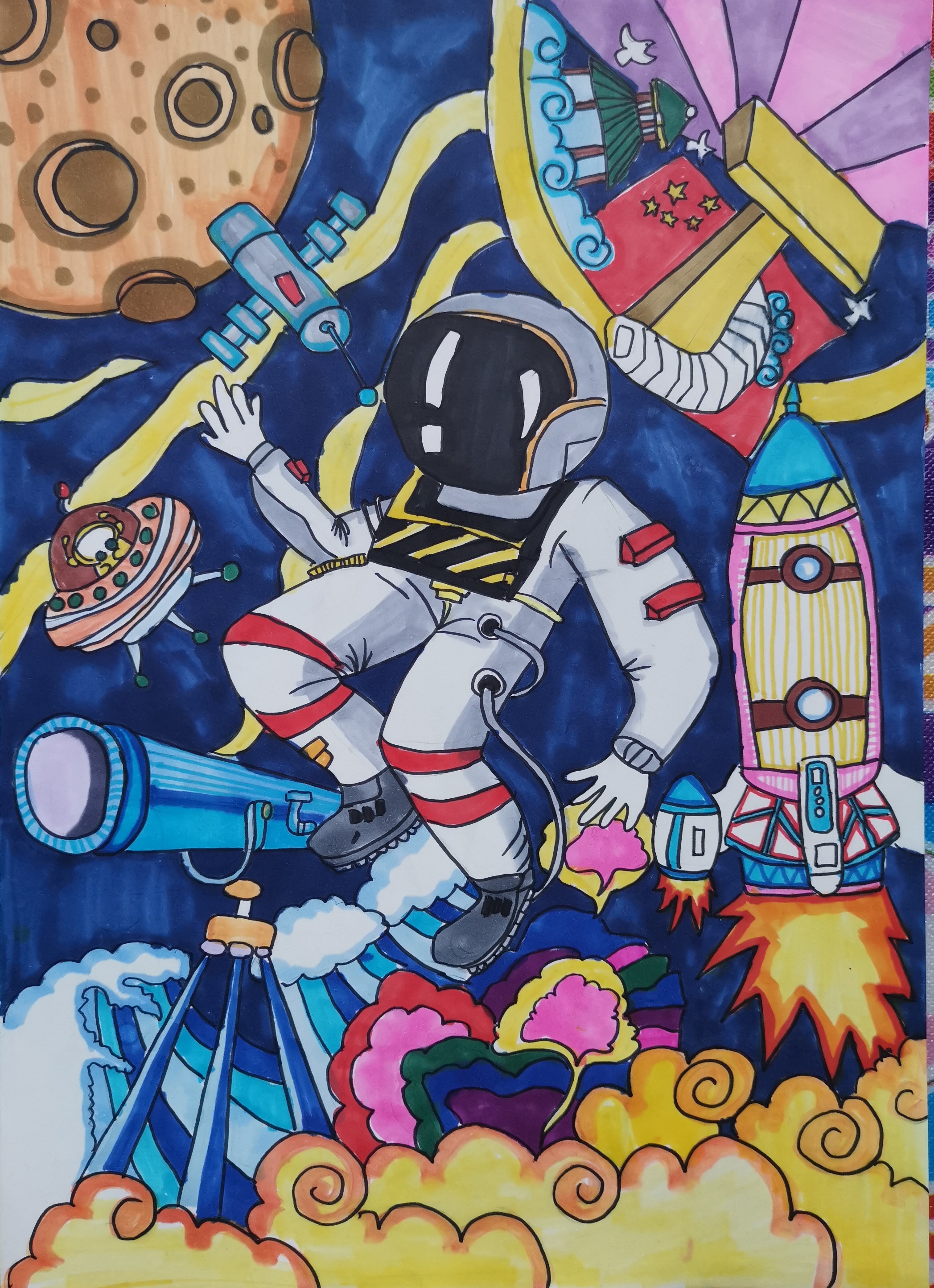 作品《遨游太空的美好瞬间》,北京光明小学陈芊羽