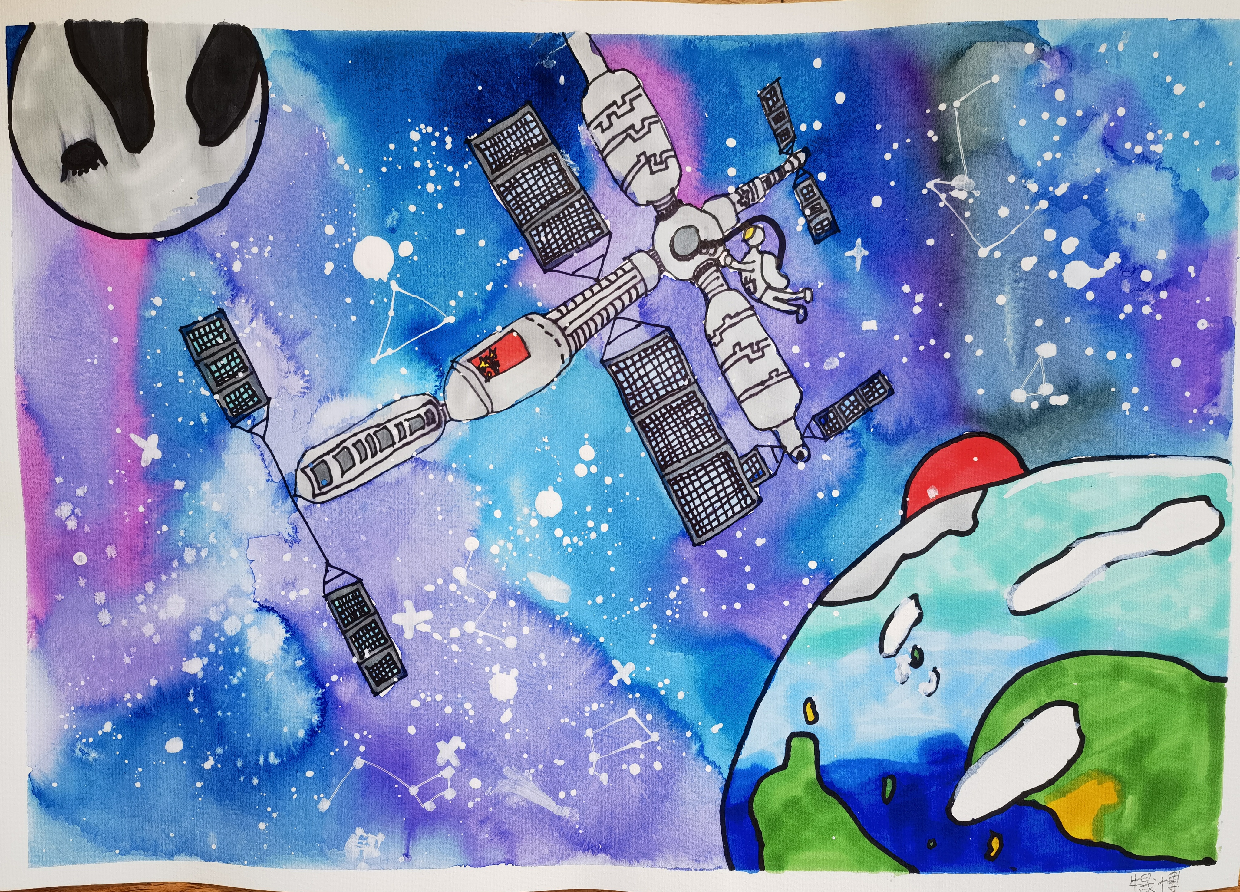 航天日绘画作品《天宫空间站》,北京市西城区师范学校附属小学牛晟博