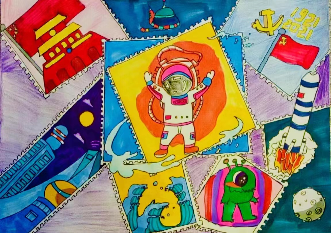 航天日绘画作品《星际旅行》,辽宁省铁岭县横道河子镇雷锋小学白沐涵