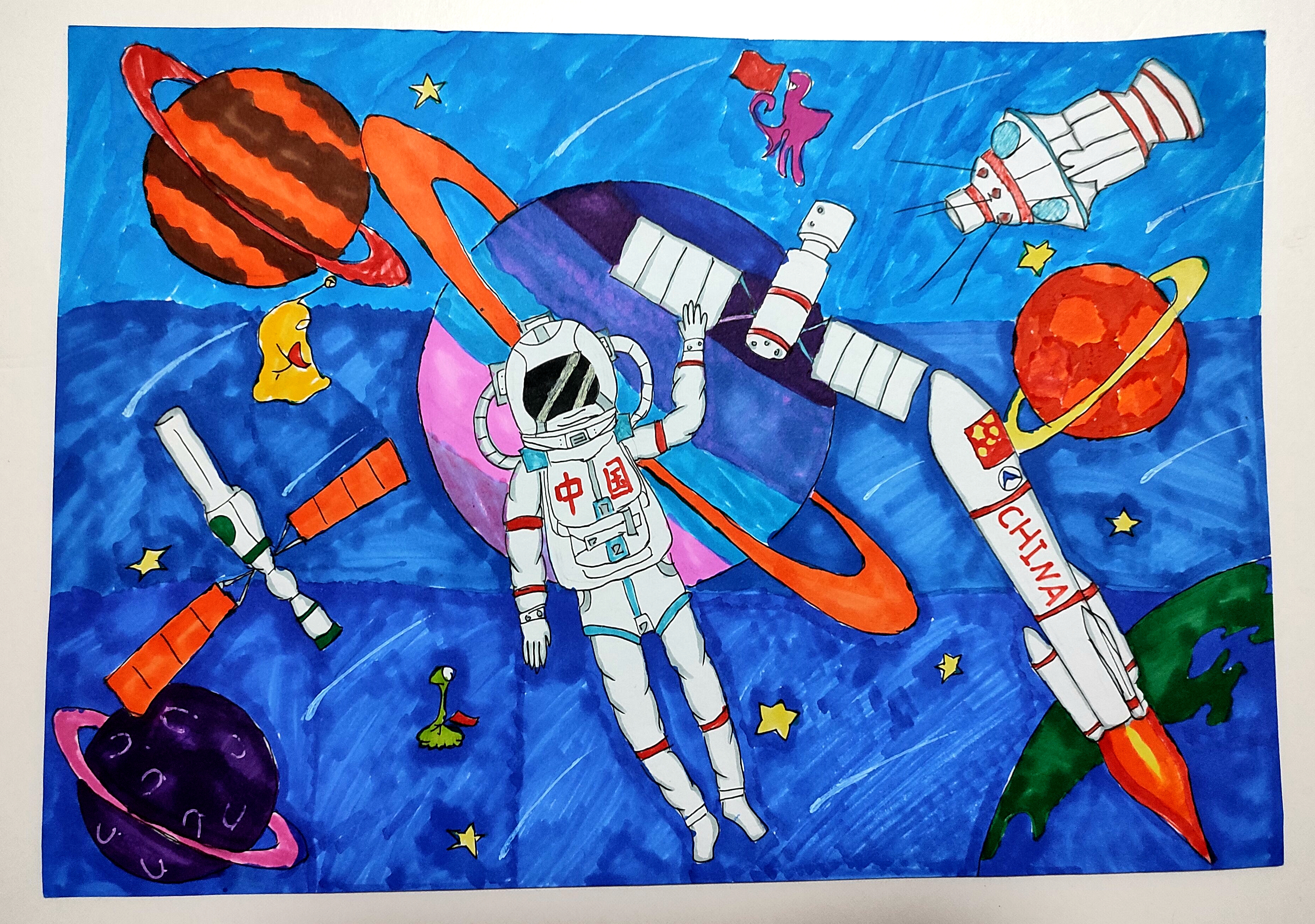 航天日绘画作品《筑梦苍穹》,北京市陈经纶中学团结湖分校刘星彤
